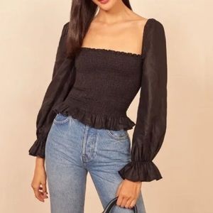 Reformation Linen Tangerine Top Black